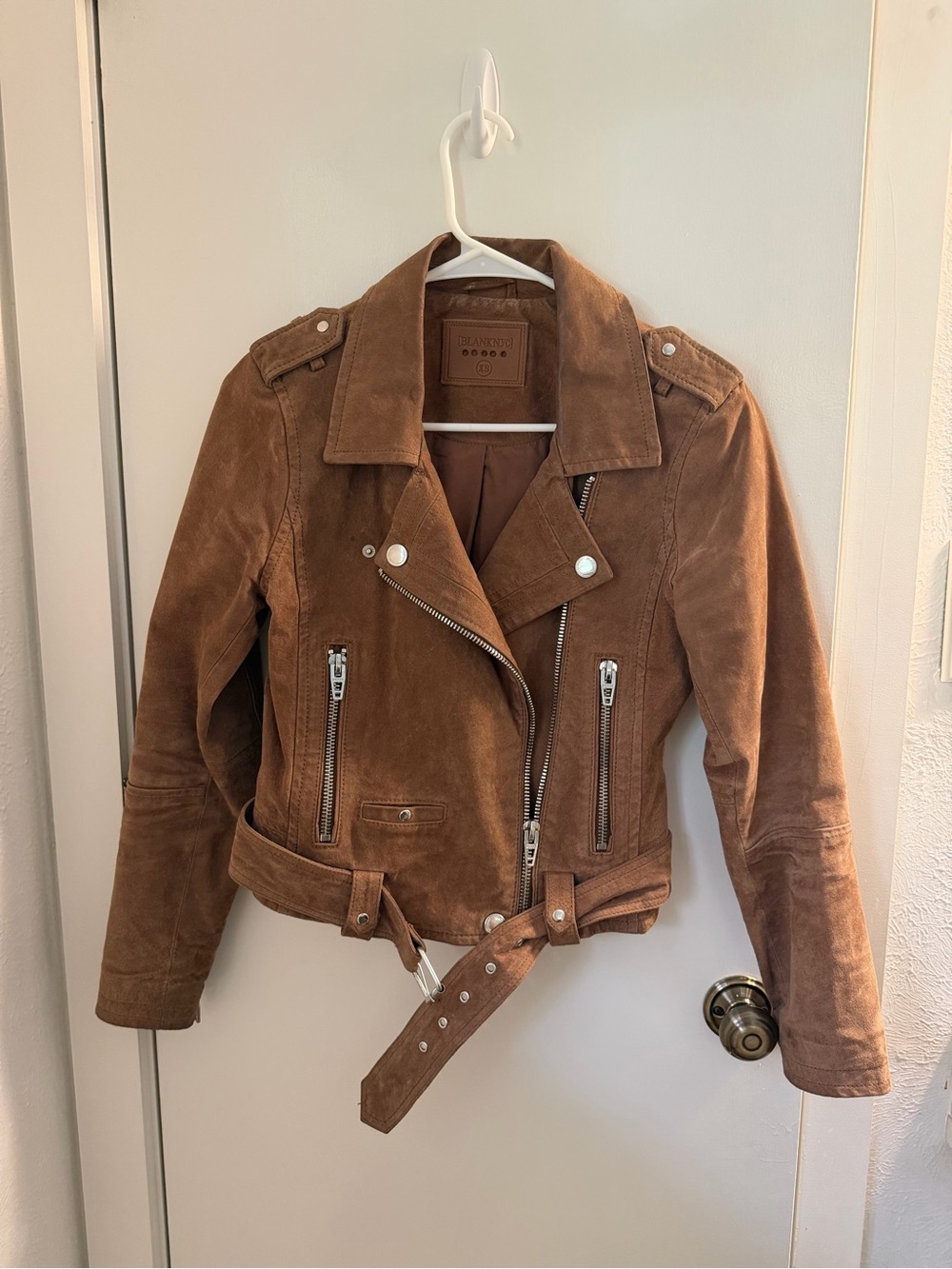 Blank NYC Brown Suede Belted Moto Jacket